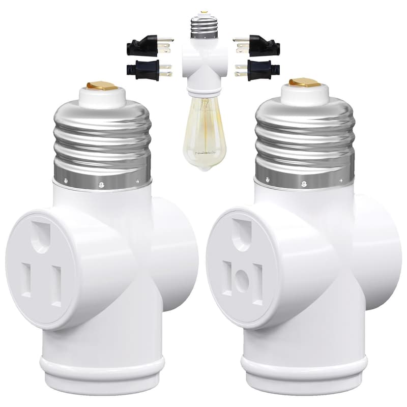 E26 Light Socket to 3-Prong Outlet Adapter - 2 Pack