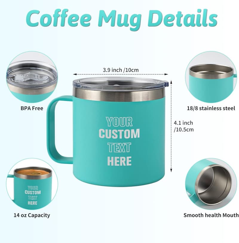 Personalized 14oz Insulated Coffee Tumbler - Engraved Stainless Steel