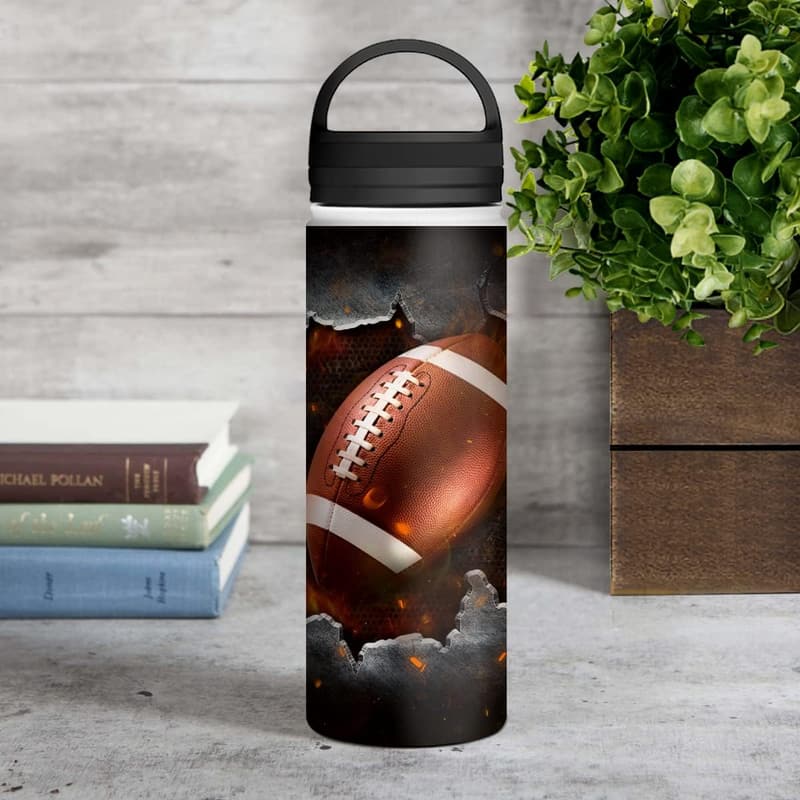Personalized Football Player Water Bottle - Stainless Steel, 32oz