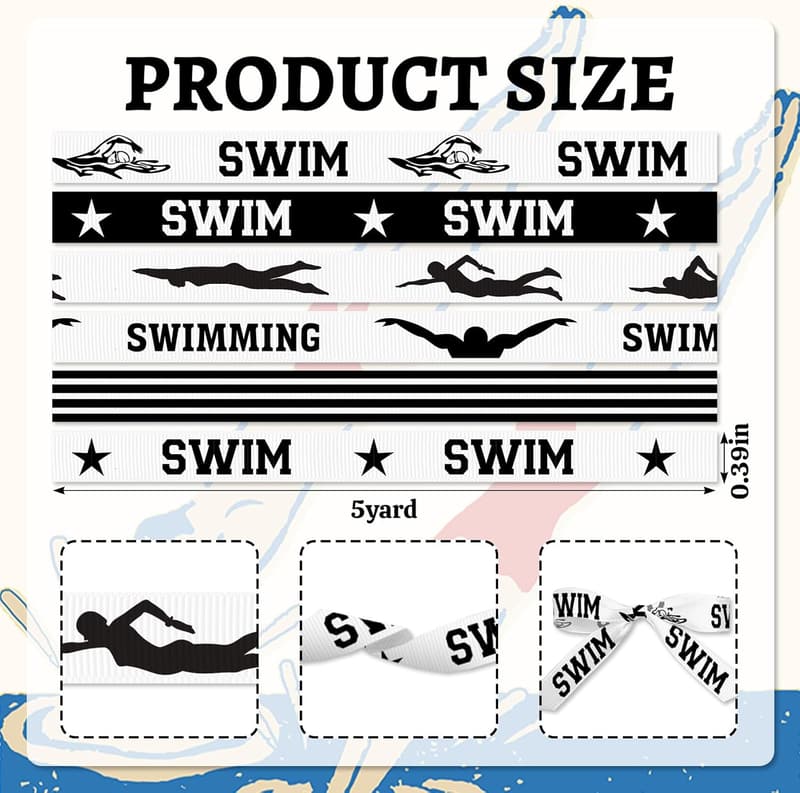 Swim Team Birthday Party Grosgrain Ribbons, 6 Rolls, 30 Yards