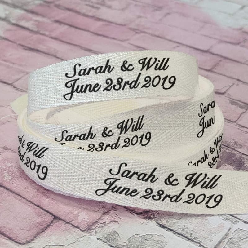 Customized Cotton Ribbon - Personalized Text for Favors & Gifts (5 Yards)