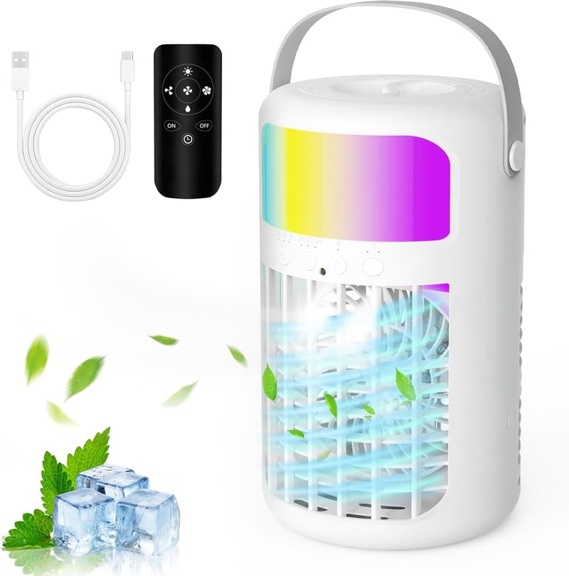 4-in-1 Portable Air Conditioner with Remote & 7-Color LED Light