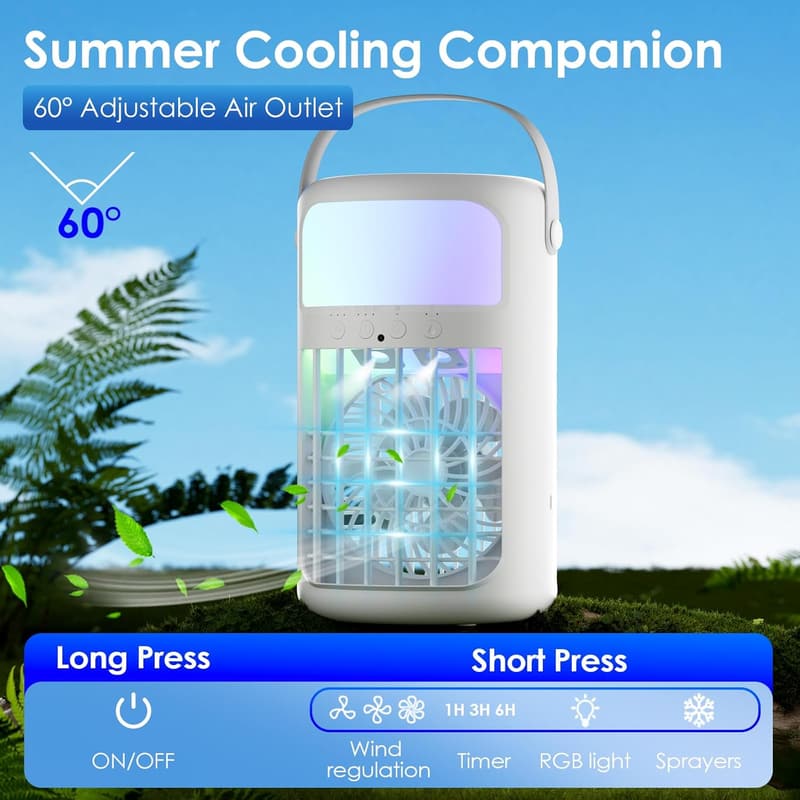 4-in-1 Portable Air Conditioner with Remote & 7-Color LED Light