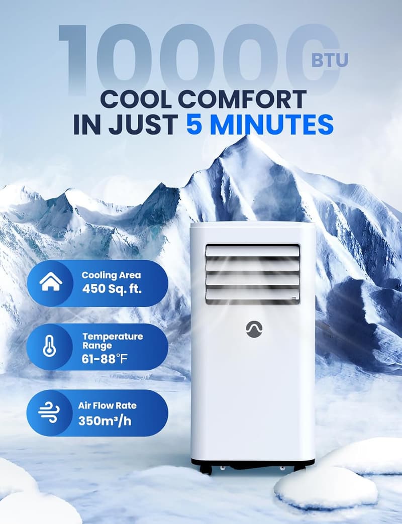10000 BTU Portable Air Conditioner for Rooms up to 450 Sq. Ft.