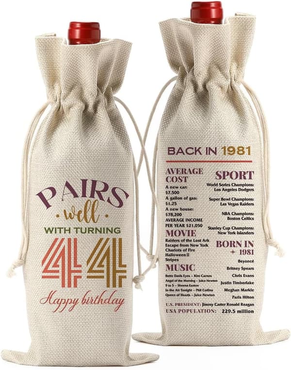 44th Birthday Wine Bag - Funny Gift for Men & Women