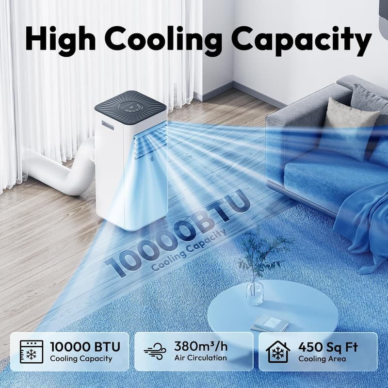 10,000 BTU Portable Air Conditioner with Remote for Up to 450 sq.ft