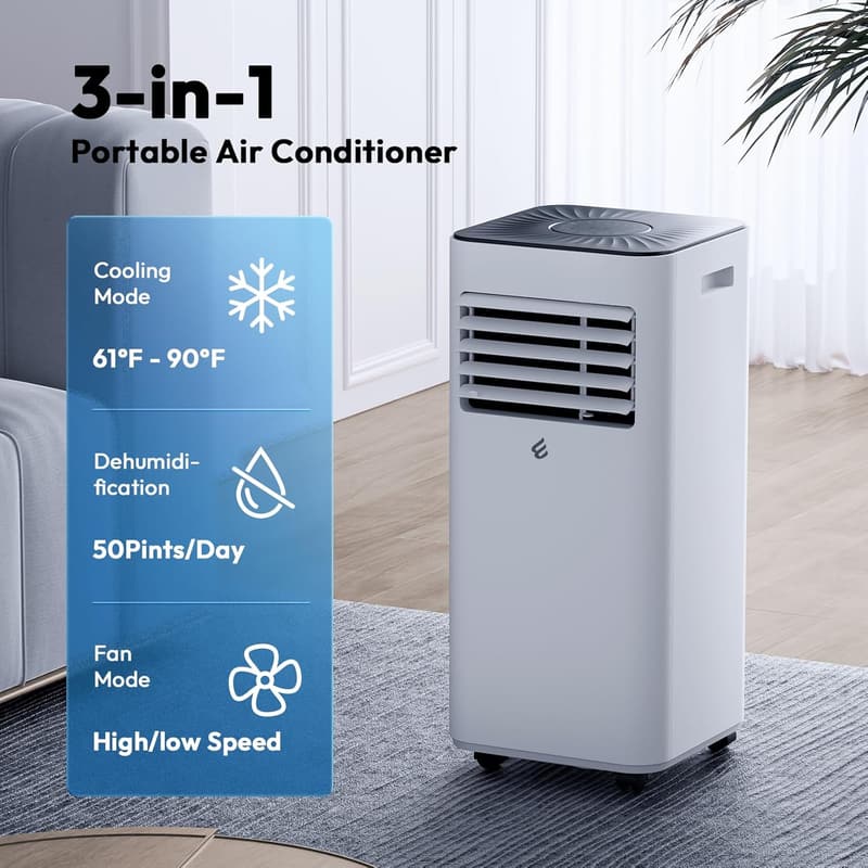 10,000 BTU Portable Air Conditioner with Remote for Up to 450 sq.ft