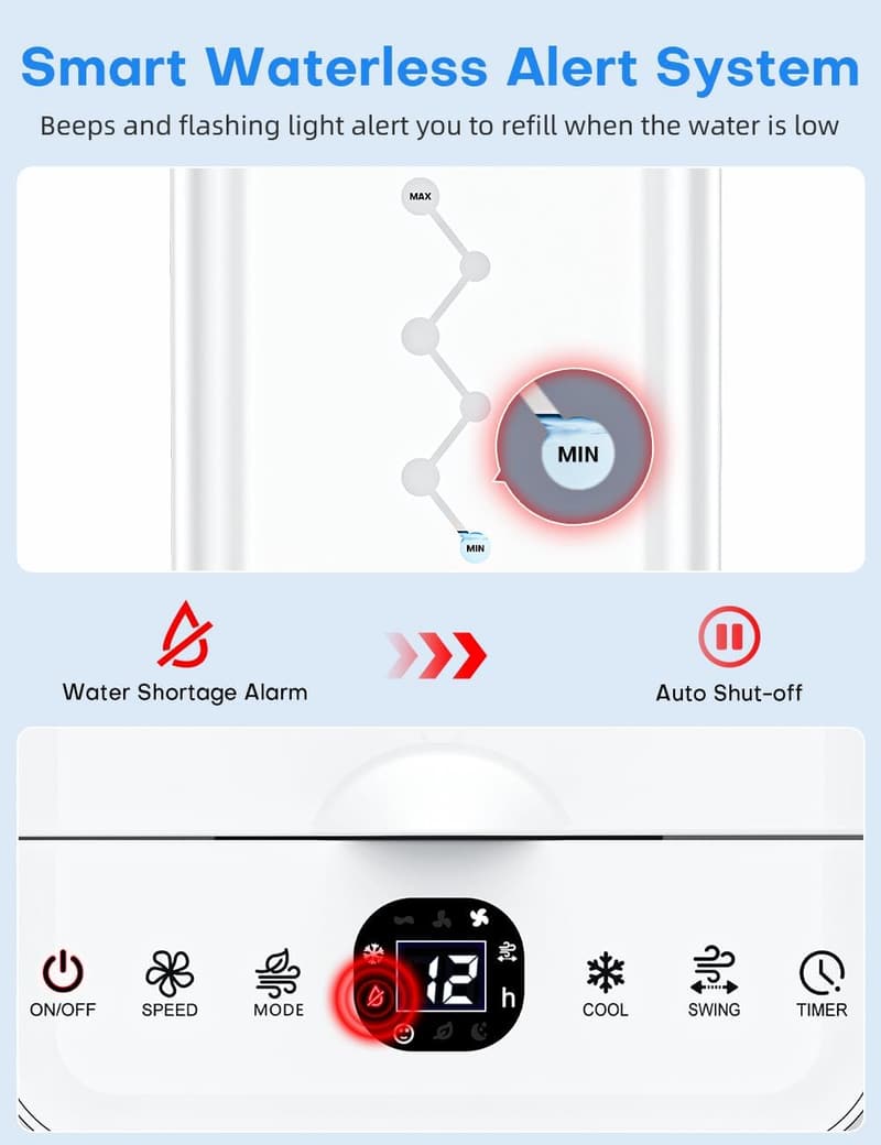 Portable Air Conditioner with 4 Modes, 3 Speeds, and 20H Cooling