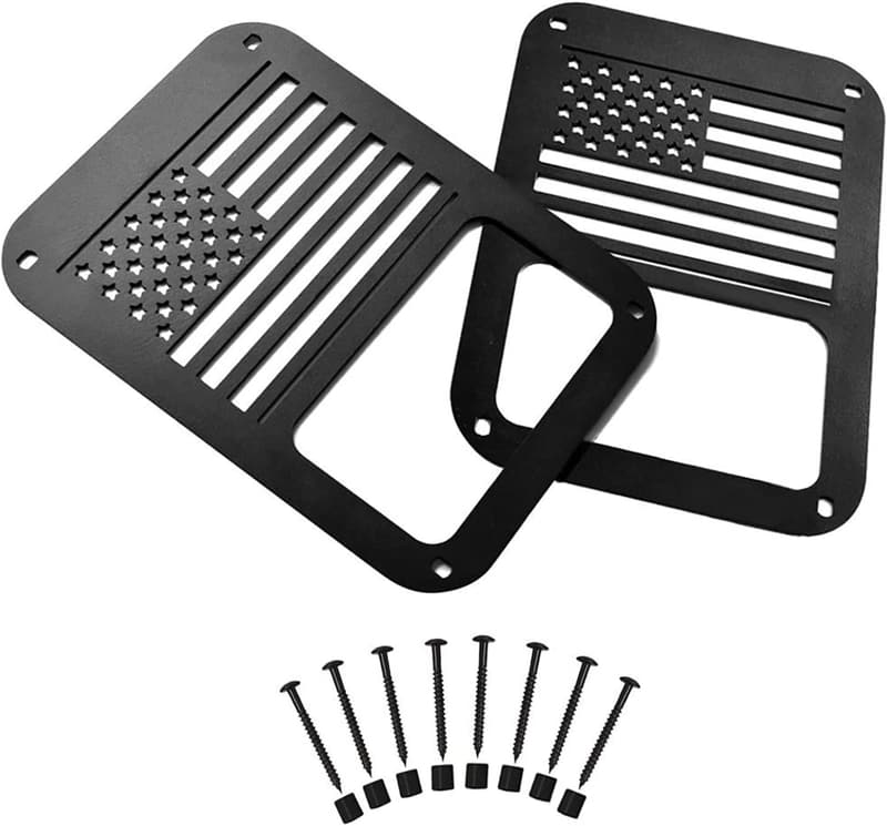 Jeep JK Tail Light Covers with US Flag Design - Black Pair