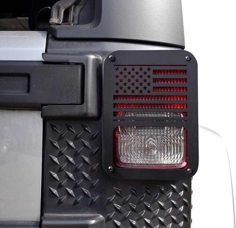 Jeep JK Tail Light Covers with US Flag Design - Black Pair