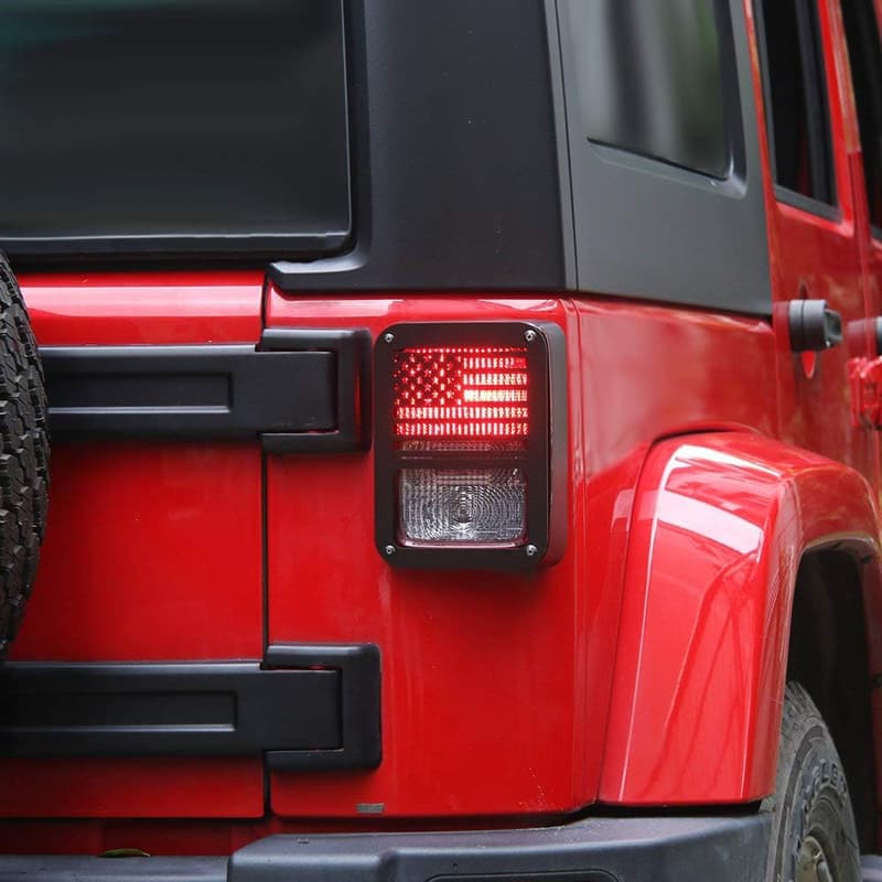 Jeep JK Tail Light Covers with US Flag Design - Black Pair