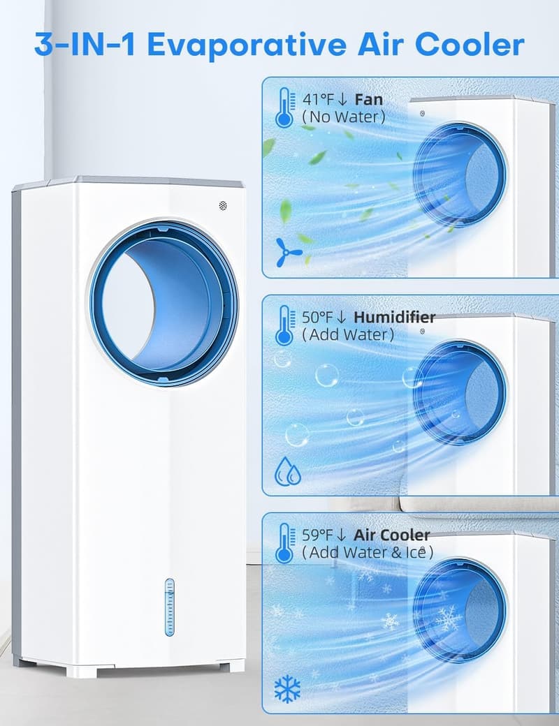 Portable Bladeless Evaporative Air Conditioner with Remote