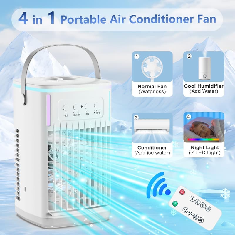 4-in-1 Portable Air Conditioner with Remote and Timer