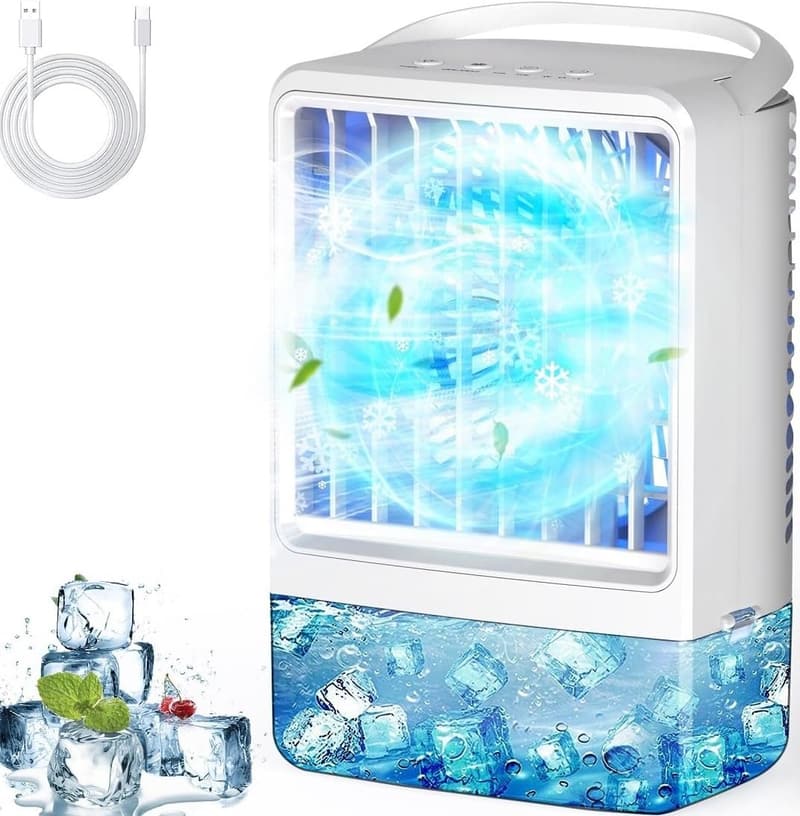 Portable Mini Air Conditioner with 3 Speeds & LED Light