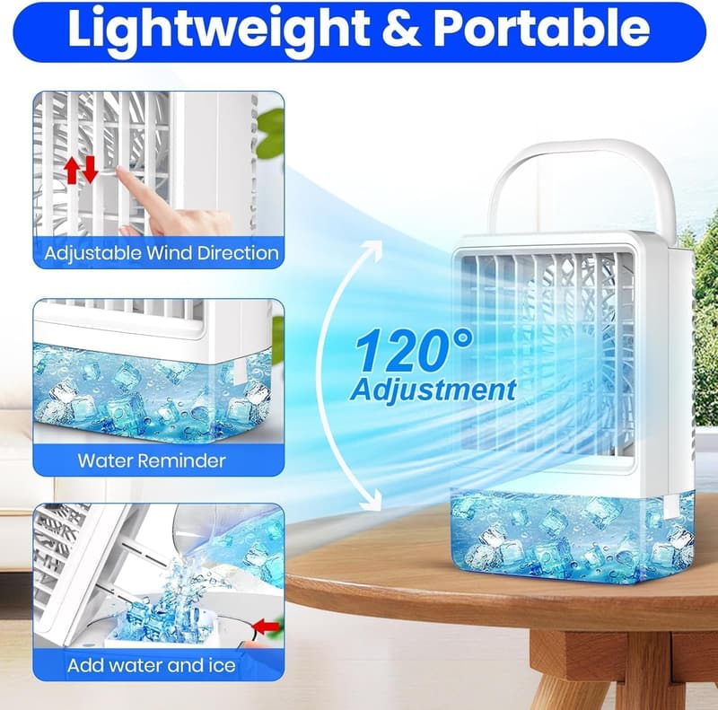 Portable Mini Air Conditioner with 3 Speeds & LED Light
