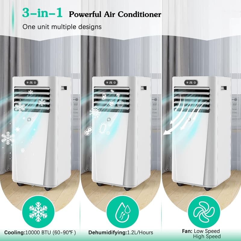 10000 BTU 3-in-1 Portable Air Conditioner with Remote Control