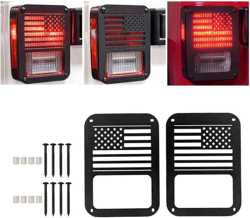 Jeep Wrangler JK Taillight Cover Guard with US Flag Pattern