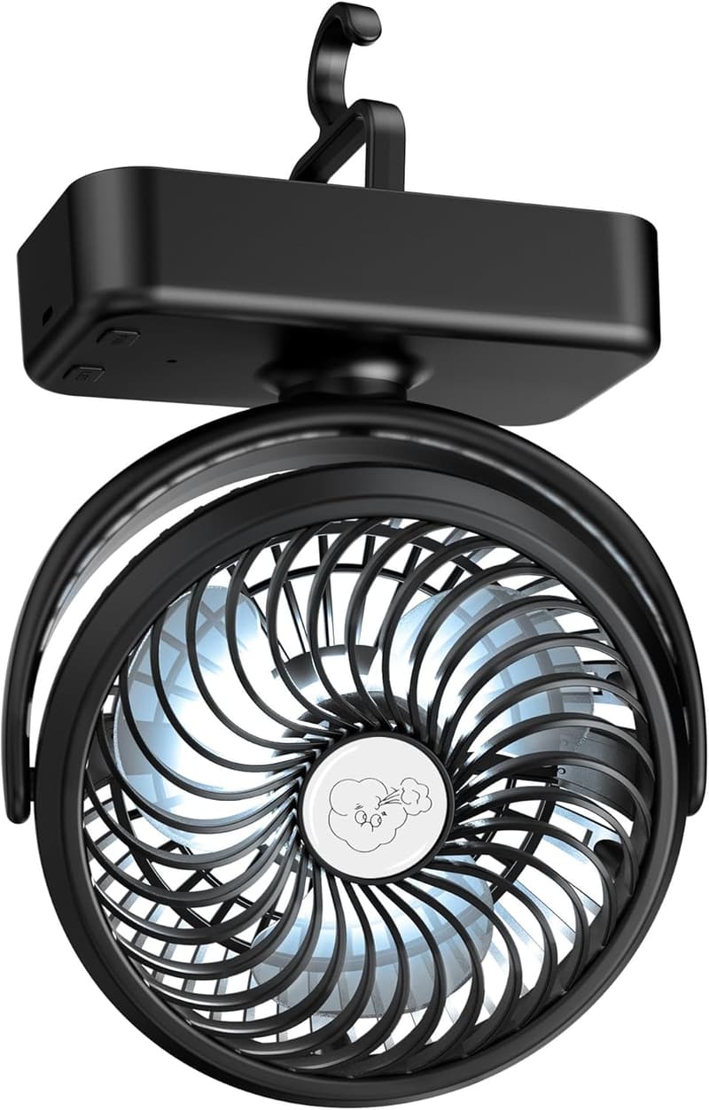 Rechargeable Camping Fan with LED Lights - 40 Hours Battery
