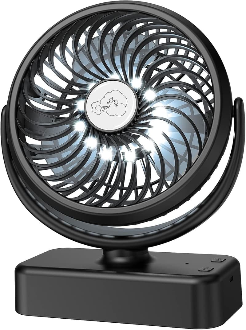 Rechargeable Camping Fan with LED Lights - 40 Hours Battery