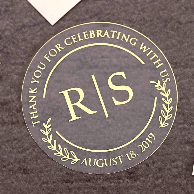 Personalized Wedding Label Stickers - Gold Foil Round Design