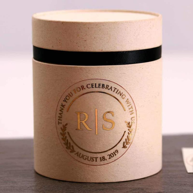 Personalized Wedding Label Stickers - Gold Foil Round Design