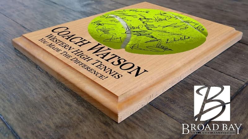 Personalized Solid Wood Tennis Coach Plaque for Team Signatures
