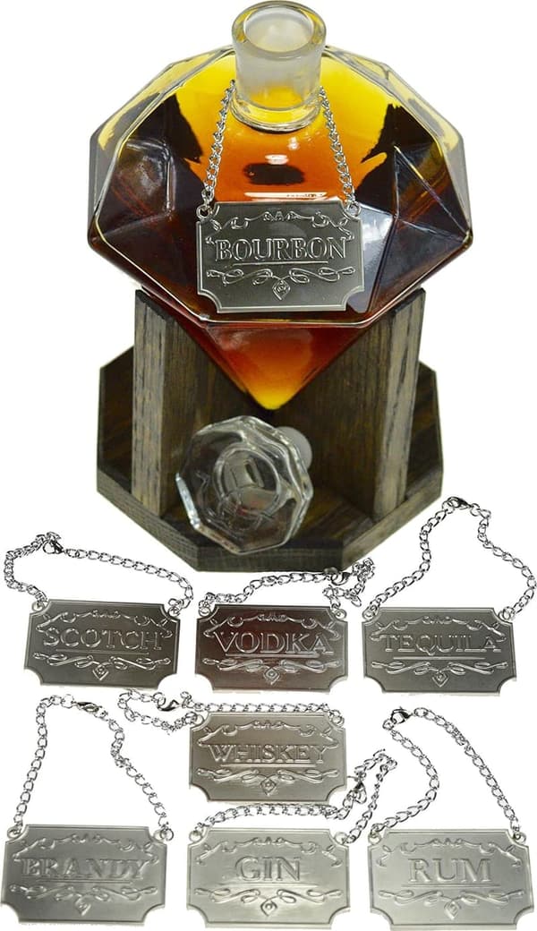 Set of 8 Silver Liquor Decanter Labels for Spirits