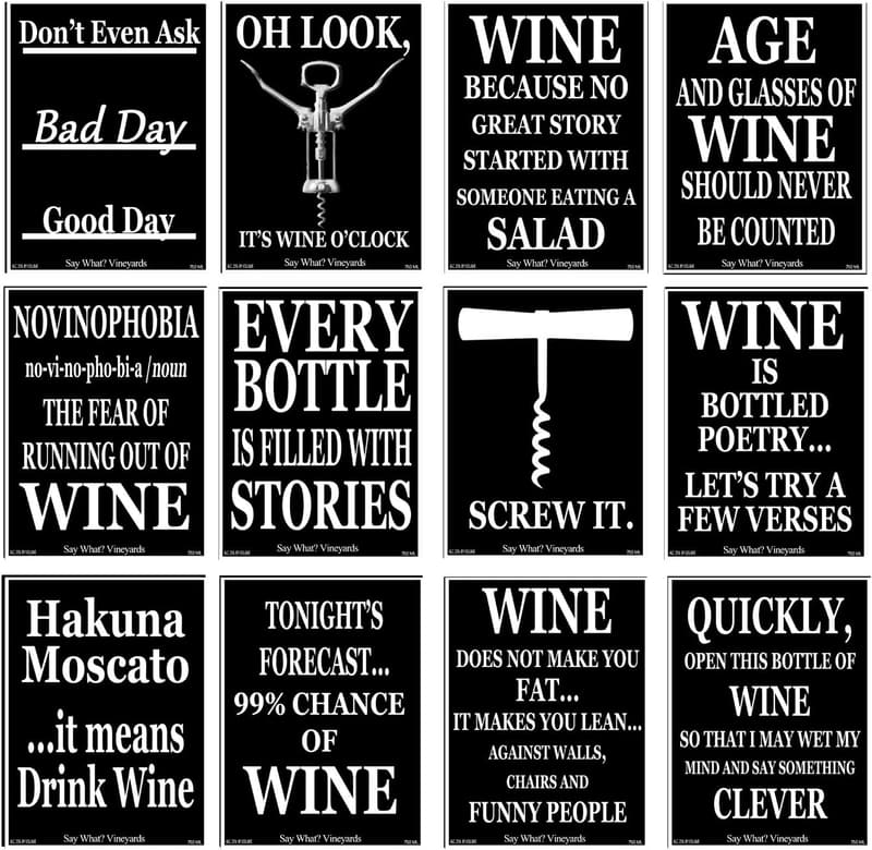 Funny Black and White Wine Bottle Labels - Set of 12