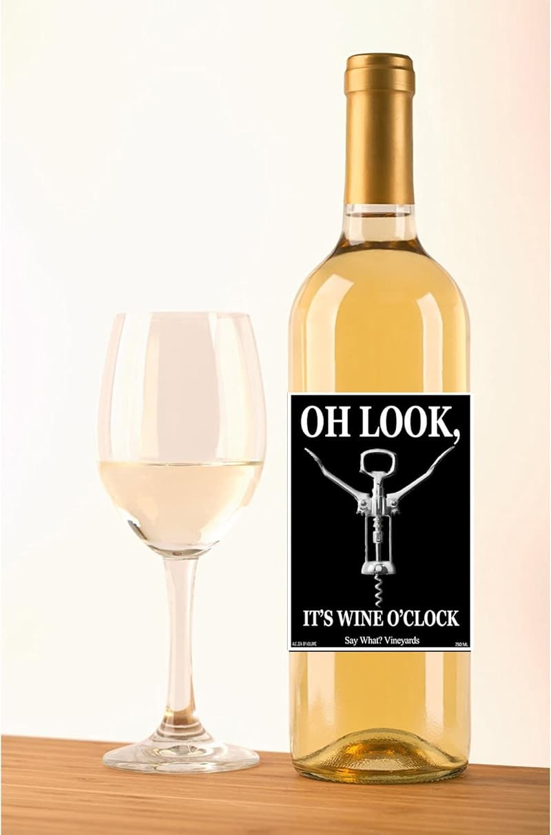Funny Black and White Wine Bottle Labels - Set of 12
