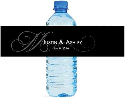 Elegant Black Monogram Water Bottle Labels for Weddings