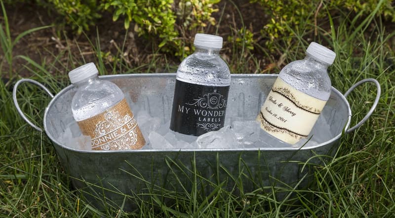 Elegant Black Monogram Water Bottle Labels for Weddings