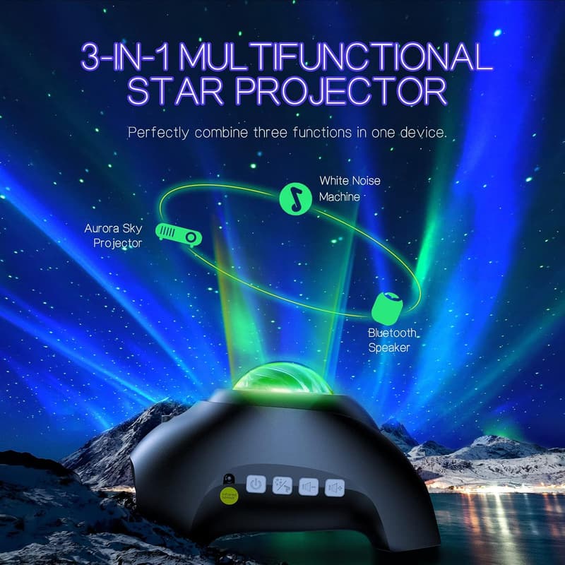 Aurora Projector Night Light with 33 Effects & Bluetooth Speaker