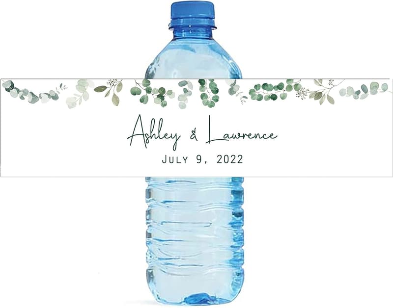 Wedding Anniversary Water Bottle Labels - Modern Greenery Design