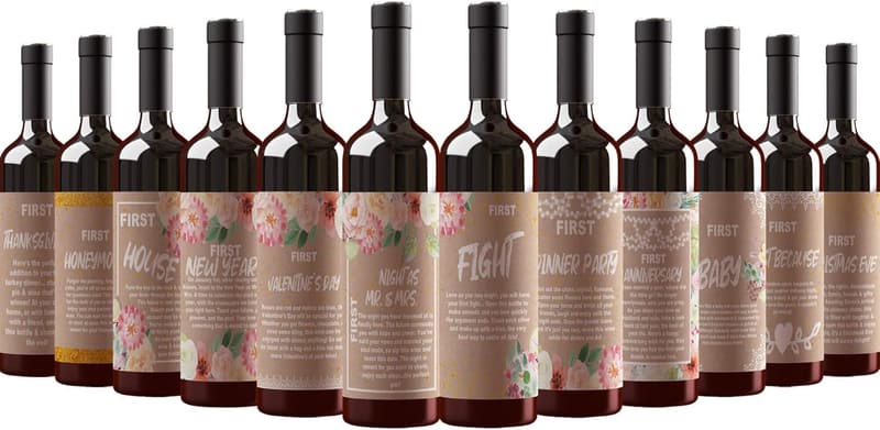 Rustic Wedding Milestone Wine Bottle Labels for Newlyweds
