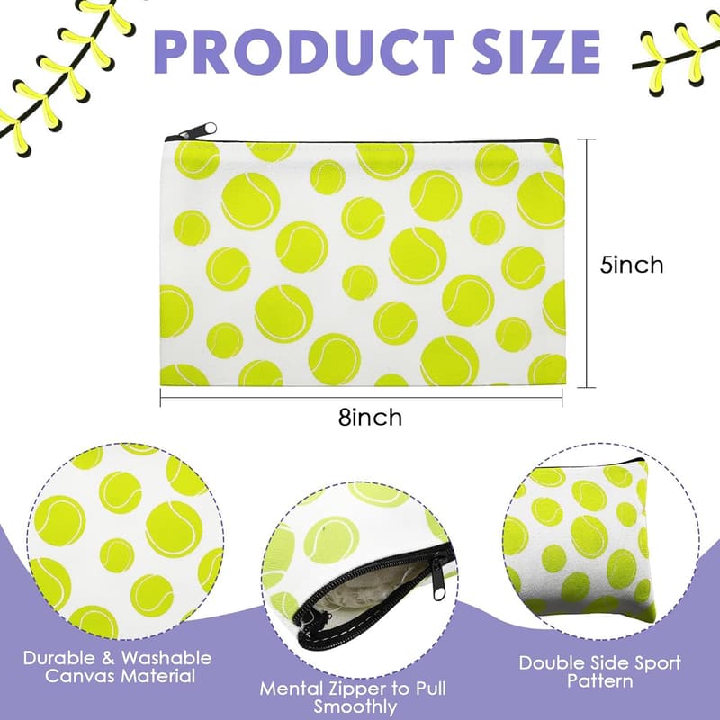 Tennis Themed Canvas Makeup Bags - 20 Pcs Set for Women