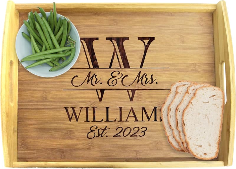 Customized Engraved Wooden Serving Platter Tray with Handles
