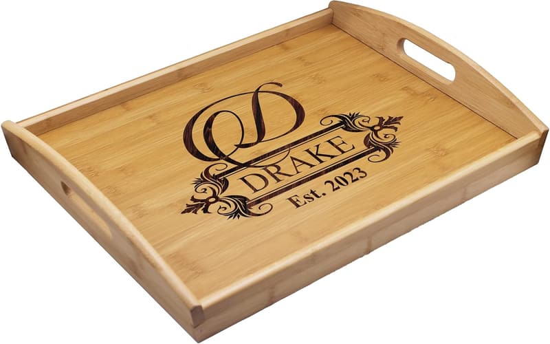 Customized Engraved Wooden Serving Platter Tray with Handles