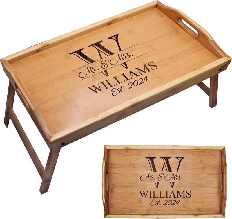 Personalized Engraved Wooden Serving Platter Tray with Handles