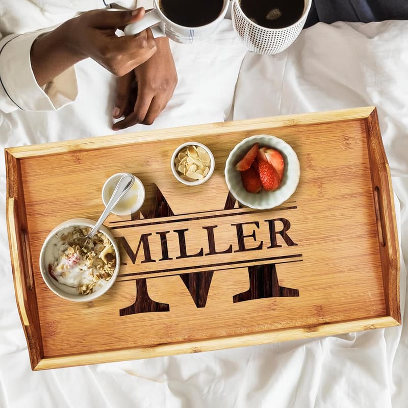 Personalized Engraved Wooden Serving Platter Tray with Handles