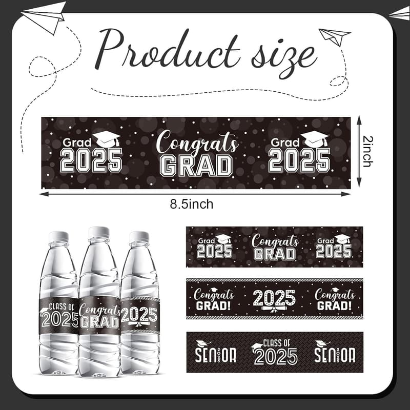 2025 Graduation Water Bottle Labels - Congrats Grad Stickers