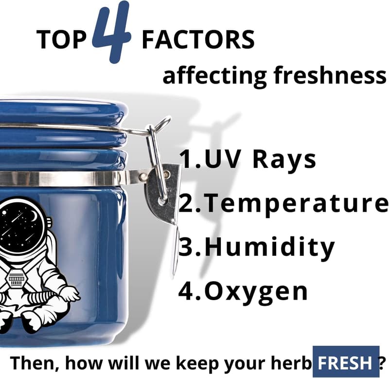Airtight Ceramic Smell-Proof Jar for Herbs & Spices - Blue