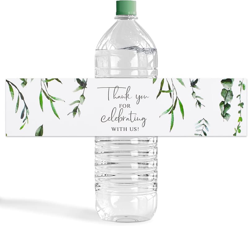 Eucalyptus Leaf Water Bottle Labels for Weddings & Showers