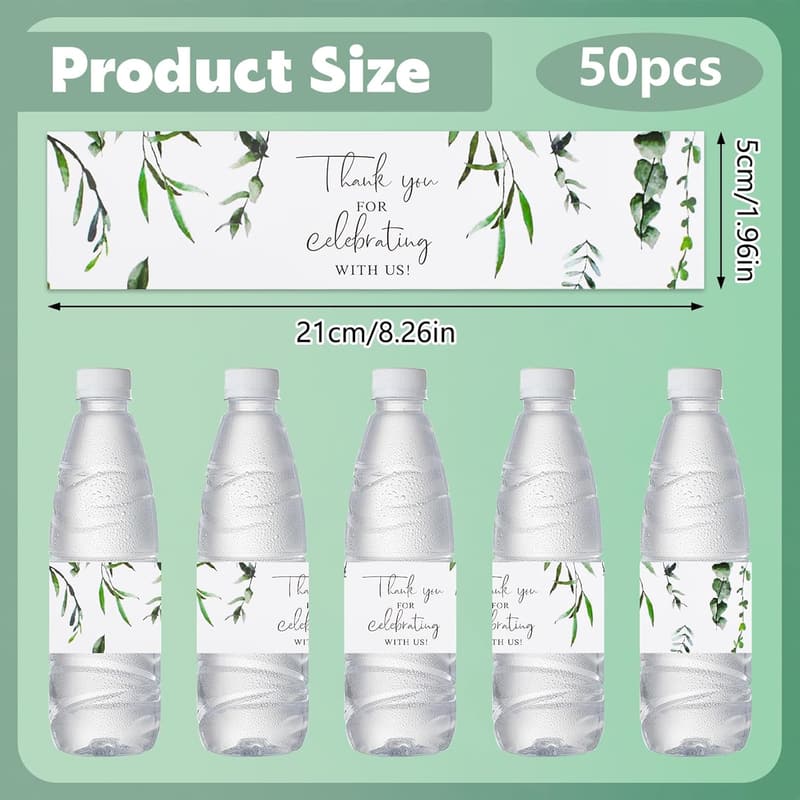 Eucalyptus Leaf Water Bottle Labels for Weddings & Showers