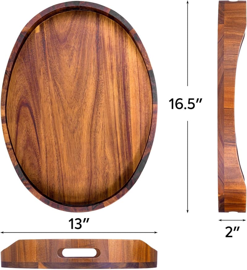 Acacia Wood Serving Tray with Handles for Breakfast & Decor