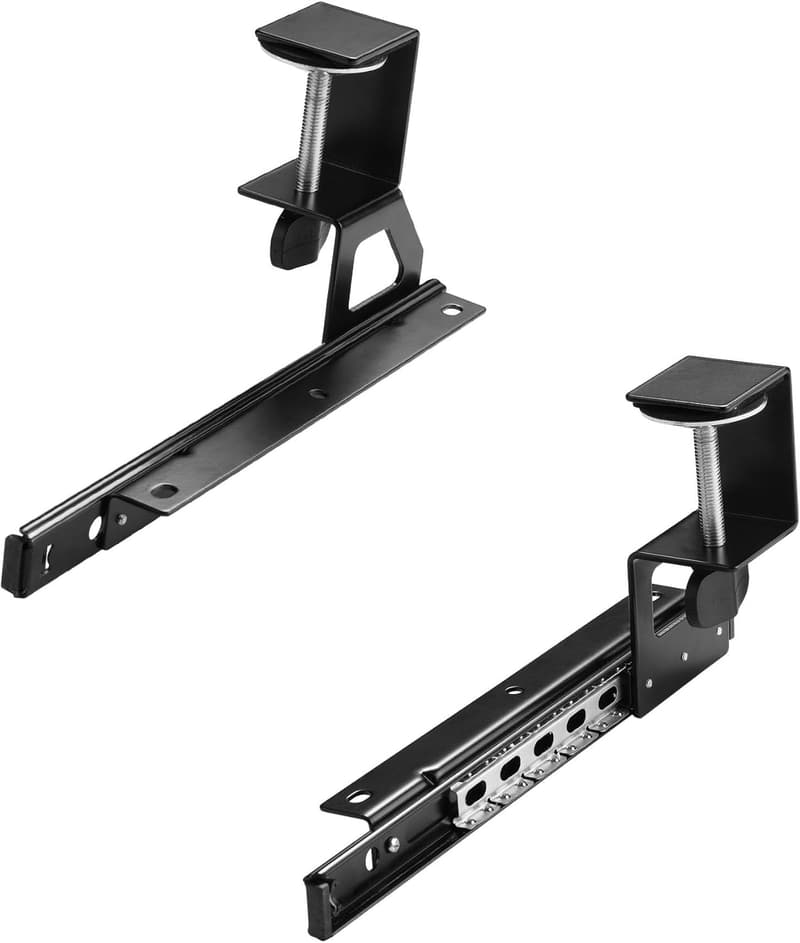 Under Desk Pull-Out Slider Track and Clamp for Keyboard Trays