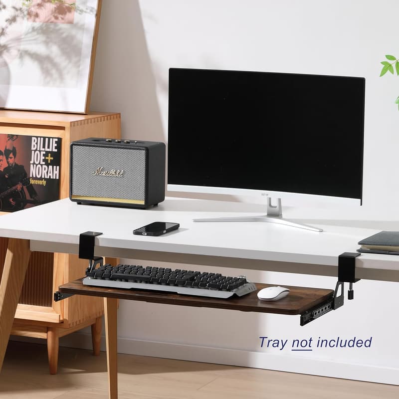 Under Desk Pull-Out Slider Track and Clamp for Keyboard Trays