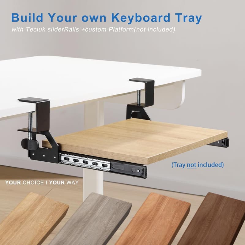 Under Desk Pull-Out Slider Track and Clamp for Keyboard Trays