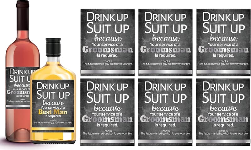 Groomsman Proposal Wine & Liquor Labels Set - 7 Stickers