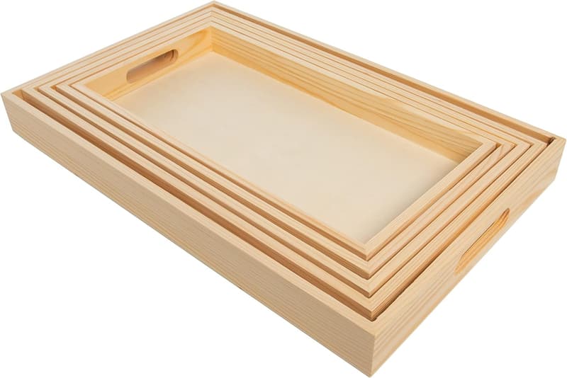 Wooden Nested Serving Trays Set of 5 for Crafts and Home Décor