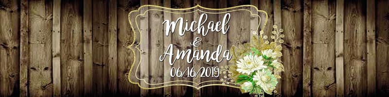 Rustic Wood Water Bottle Labels | White & Gold Floral Design